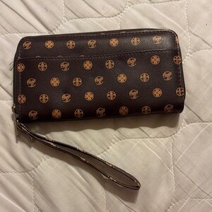 Brown Logo-Print Zip Wallet Wristlet